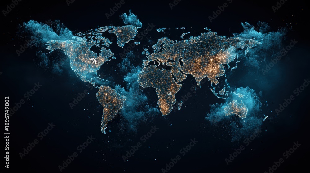 Aufkleber world map overlaid with intricate trade routes connecting continents, visually representing the flow