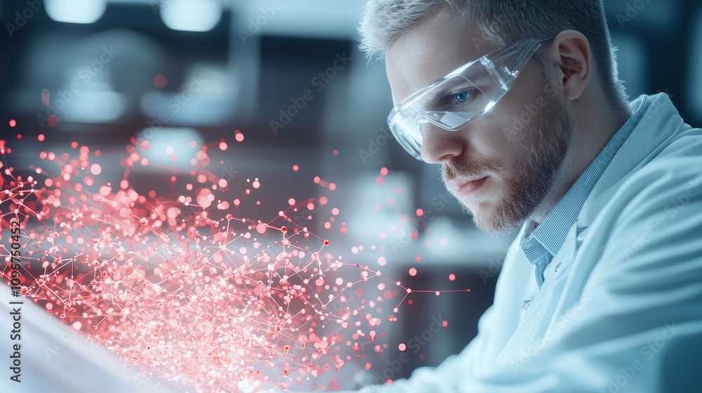 Poster a futuristic laboratory with scientists working on a quantum computer, surrounded by complex equipme