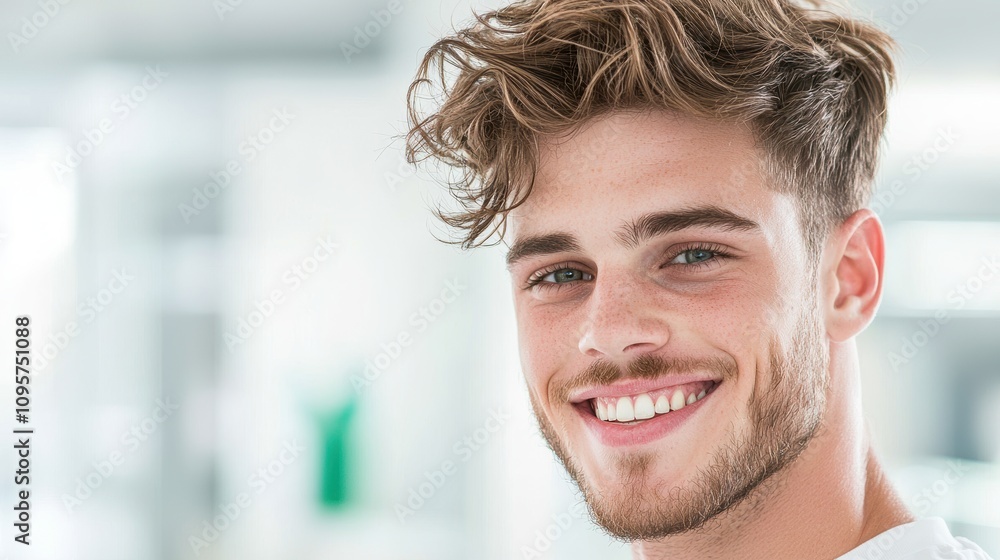 Poster a friendly customer service representative at a department store smiles warmly as they assist a cust
