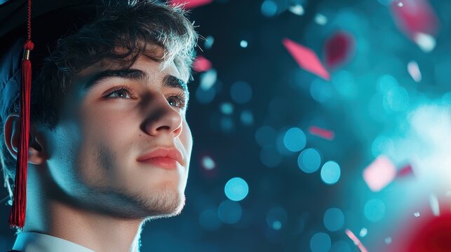 A close up shot of a graduate holding a diploma, their face beaming with pride and accomplishment as they embark on a new chapter in their lives.