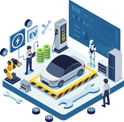 Isometric Electric Vehicle Maintenance with AI and Robotics