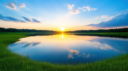 Obraz premium A large body of water with a bright sun reflecting off the surface