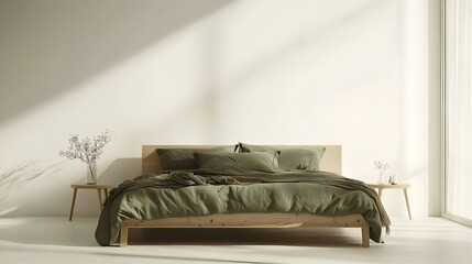 Minimalist bedroom with natural light, perfect for modern interior design, contemporary design, natural light, gray walls, concrete floor, 