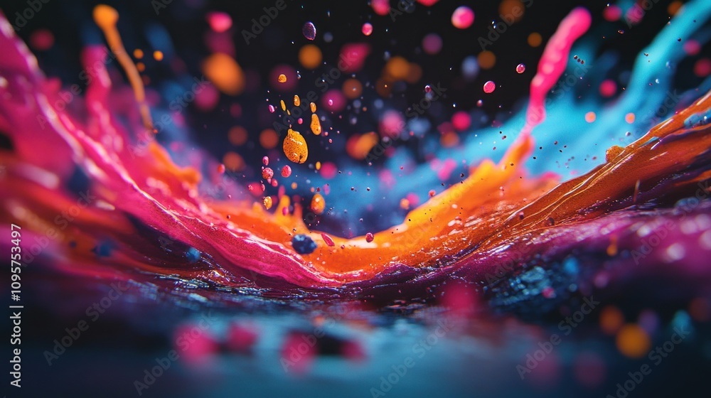 Poster a vibrant splash of colorful paint creating an abstract, dynamic visual effect.