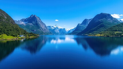 Naklejka premium A beautiful lake with mountains in the background