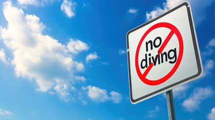 Swimming pool warning sign placed near the edge of a pool, emphasizing safety and caution for swimmers, ensuring a secure aquatic environment.
