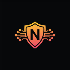 N letter Logo with Shield, N shield logo design template
