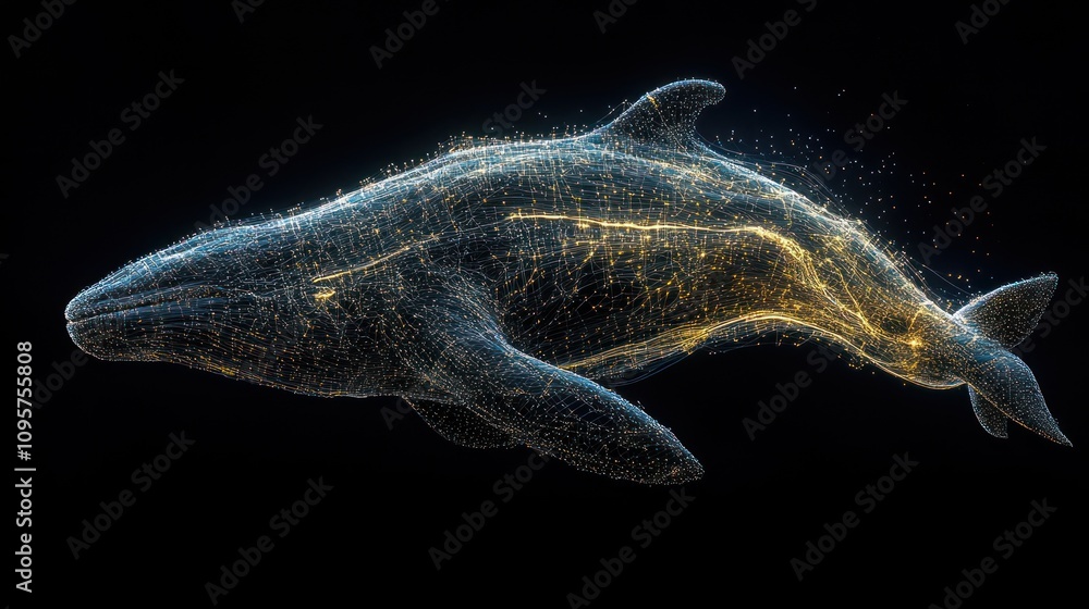 Aufkleber a digital representation of a whale, showcasing flowing lines and particles in motion.