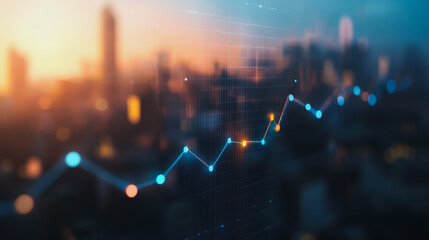 Obraz premium Smart digital city with connection Innovation network reciprocity over the sunset cityscape Concept of future wireless digital city and social media networking systems that connects business people