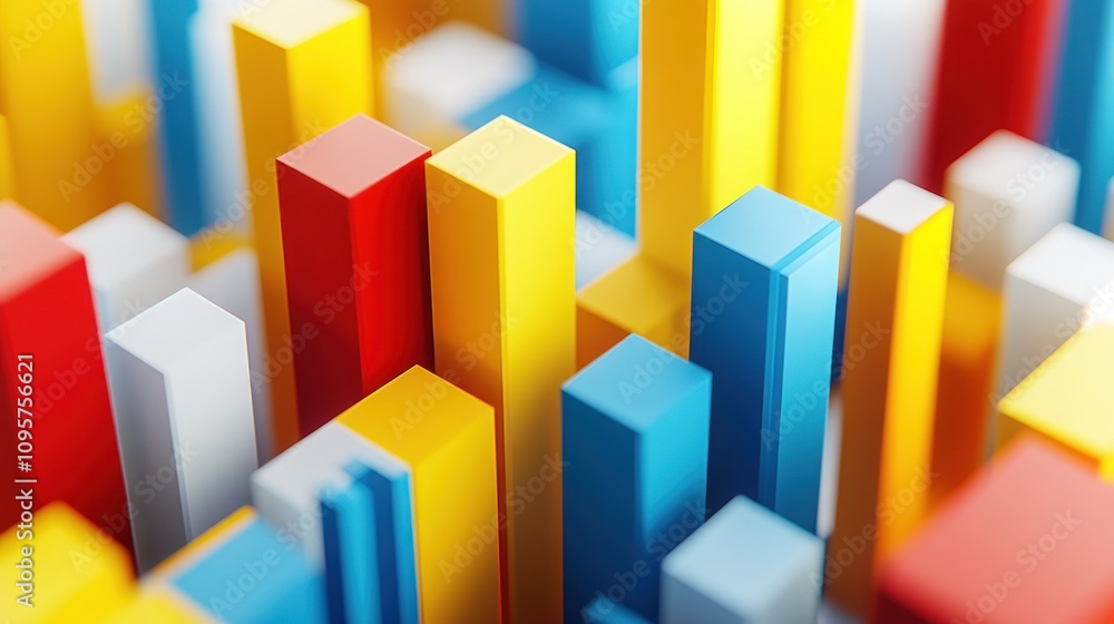 Poster A vibrant arrangement of colorful bars representing data visualization or statistical analysis.