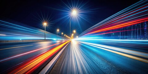Fast moving light and stripes reflecting on dark road surface , technology, science,speed, motion, abstract, futuristic