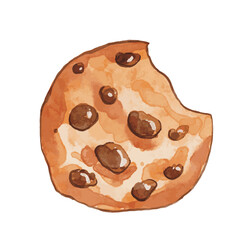 Cookie with chocolate chips. Vector hand drawn watercolor of cookie with choco chips. Good for decoration, bakery and biscuit shops, menu
