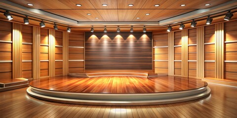 Three-dimensional colorful wooden TV studio backdrop, TV studio, rendering, colorful, wooden