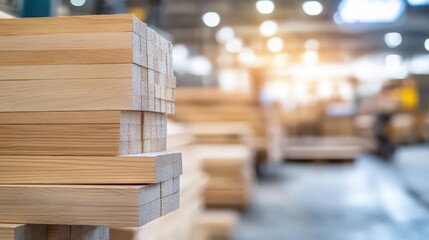 Obraz premium A pile of wood is stacked in a factory