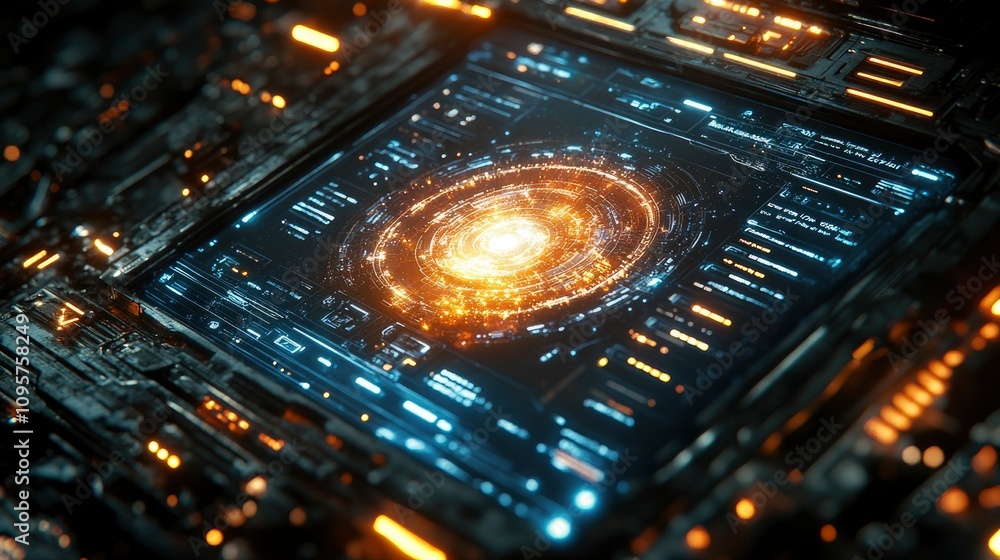 Aufkleber futuristic technology interface displaying a cosmic spiral galaxy visualization