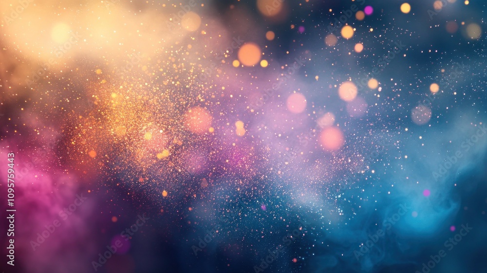 Poster abstract colorful background with bokeh lights and smoke.