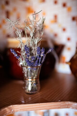 Beautiful bouquet of lavender lavandula flower beautiful scent of freshly picked flower in a glass vase