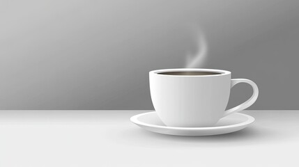 Simple white coffee cup with steam on a gray background