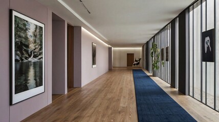 Obraz premium Elegant Art Gallery Corridor with Monochrome Photographs and Sophisticated Modern Design V2