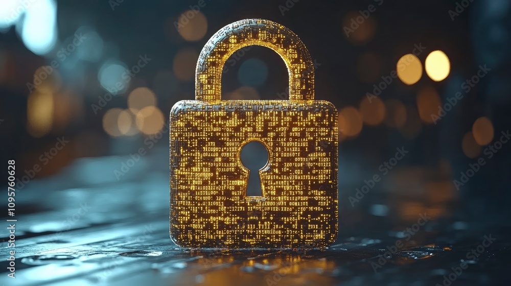 Poster digital padlock symbolizing cybersecurity and data protection in modern technology