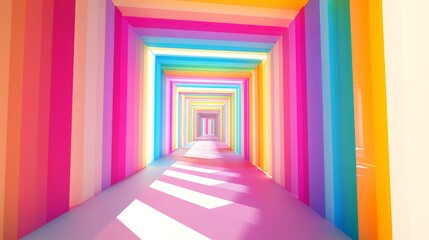 Fototapeta premium Colorful, vibrant rainbow tunnel with perspective, light and shadow.