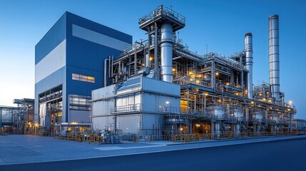 Obraz premium Industrial Complex at Dusk: A Modern Power Plant