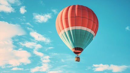 Naklejka premium freedom movement and authentic, A vibrant hot air balloon floats against a clear blue sky, showcasing a colorful design and a serene atmosphere.