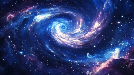 Fototapeta premium Jump in time vortex tunnel blue galaxy background. Whirling Cosmic Galaxy. Illustration