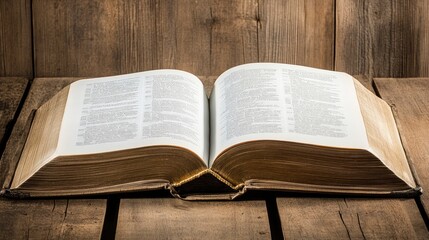 Obraz premium An open book on a wooden surface creating a rustic atmosphere