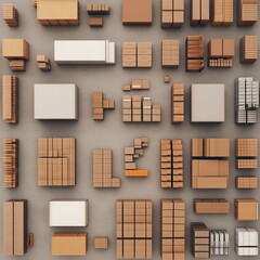 Top view of organized cardboard boxes on a warehouse floor.