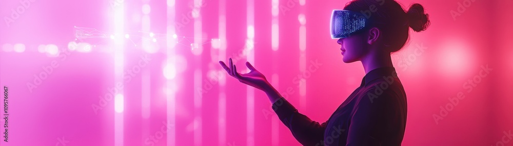 Poster professional auditor engaging with holograph technology in a futuristic office environment for enhan