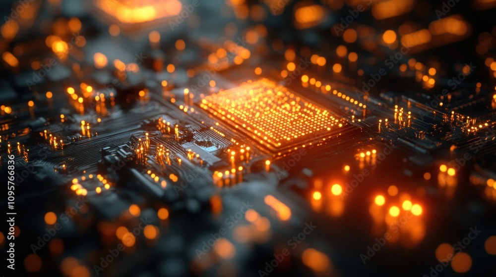 Aufkleber abstract close-up of a circuit board with glowing elements, symbolizing technology and innovation.