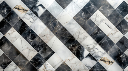 A timeless black and white marble checkerboard pattern. Perfect for creating a luxurious and sophisticated interior design.