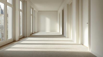 Obraz premium Sunlit Empty Corridor in Modern Apartment