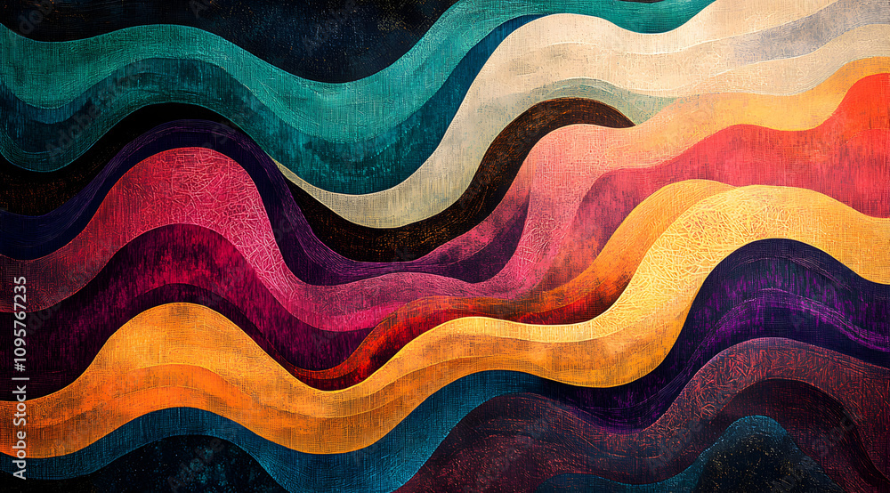 Poster a vibrant abstract artwork featuring flowing waves of colors, creating a dynamic visual experience w