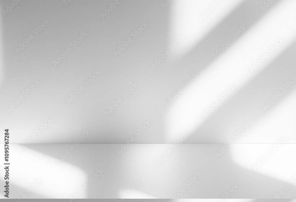 Poster Wall interior background, studio and backdrops show products.with shadow from window color white and grey. background for text insertion and presentation product	