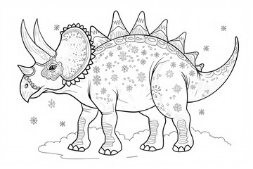 Fototapeta premium A colorful and whimsical illustration of a triceratops adorned with intricate patterns and snowflakes, showcasing a playful, imaginative scene.