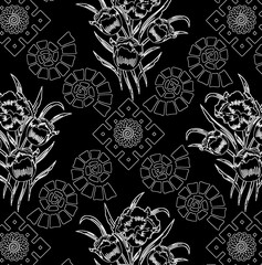 Seamless Pattern with Cute Daisy Flowers and Pansies. Feminine Texture in Country Style for Cloth, Textile, Wallpaper.