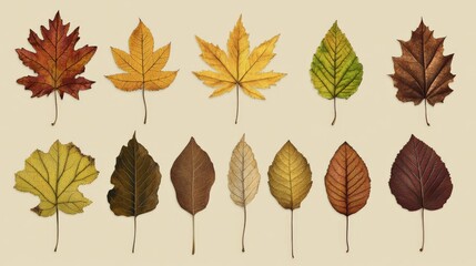 Fototapeta premium Autumn Leaves Collection in Various Shapes and Colors