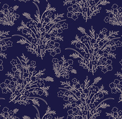 Seamless Pattern with Cute Daisy Flowers and Pansies. Feminine Texture in Country Style for Cloth, Textile, Wallpaper.