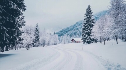 Snowy landscape with a serene and festive winter atmosphere
