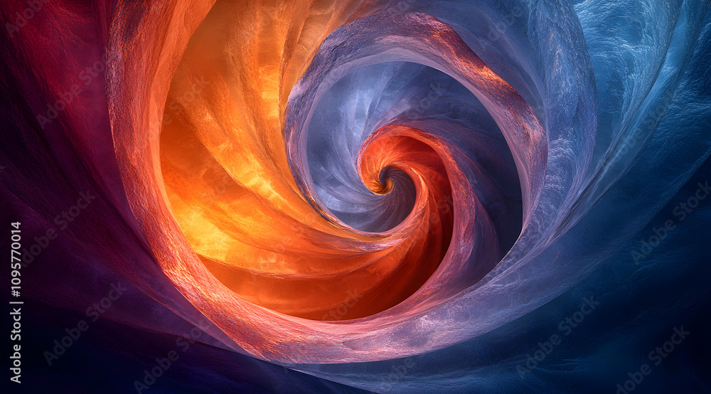 Poster a vibrant swirl of orange and blue hues, creating a dynamic and mesmerizing abstract design reminisc