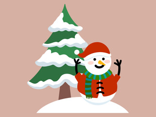 Christmas Tree Snowman Background Illustration