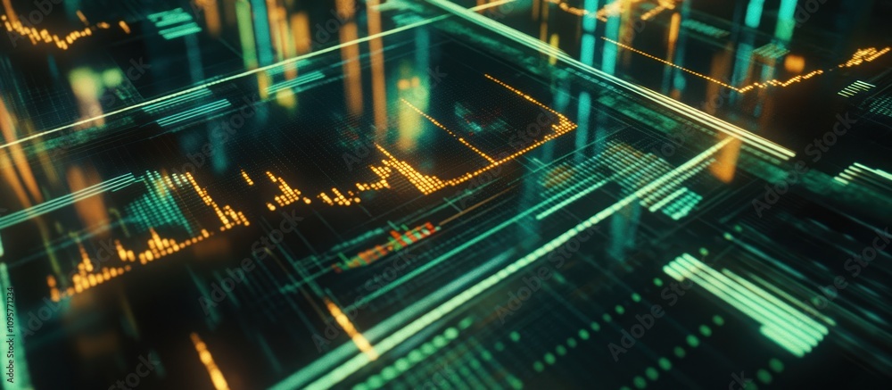 Aufkleber abstract digital data stream with glowing lines and graphs.