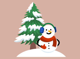 Christmas Tree Snowman Background Illustration