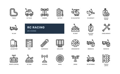 rc racing radio control toy electronic race outline line icon set