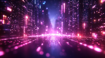 Fototapeta premium Neon Cityscape: A Digital Metropolis at Night