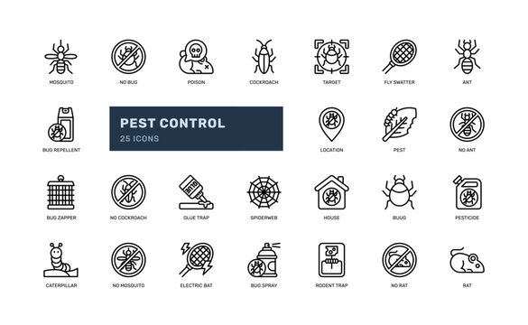 pest control insect free hygiene protection outline line icon set