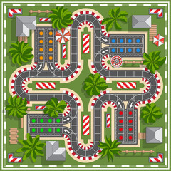 A board game with a car racing theme. View from above. Vector illustration.
