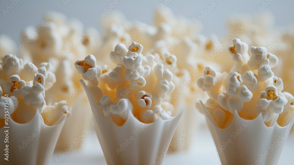 Poster a close-up of popcorn in decorative cups, creating a festive and inviting atmosphere.